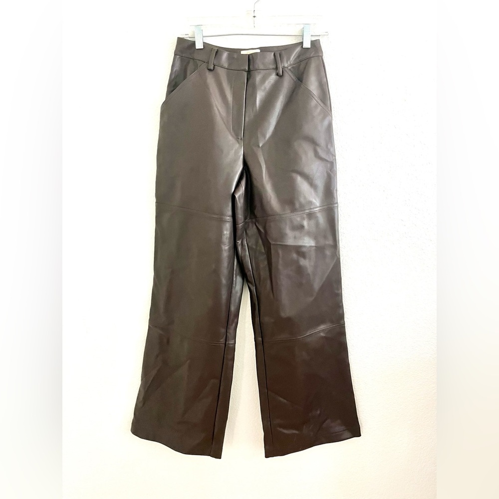 New Torn by Ronny Kobo Chocolate Faux Leather Trousers